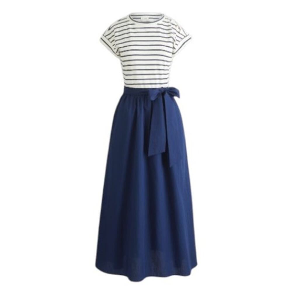 J.CREW Women's Size M Nautical Tie-Waist Knit Blue White Mixed Pattern Dress